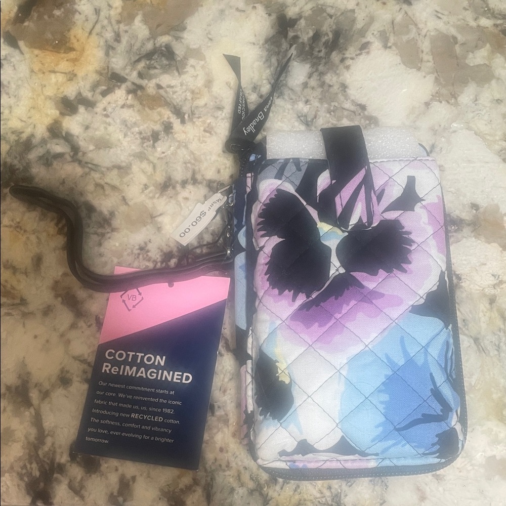 New (retired) Vera Bradley RFID smartphone wristlet in Plum Pansies